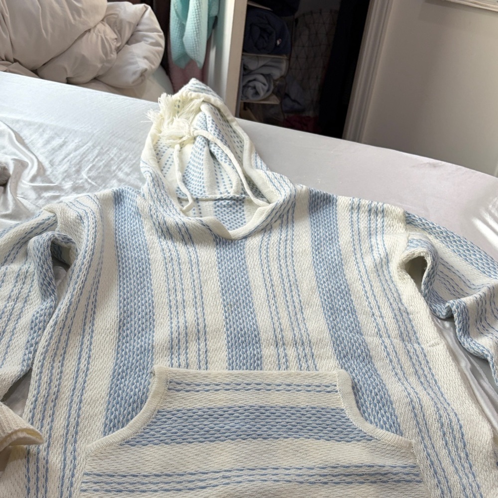 Blue and White Striped Men's Sweater